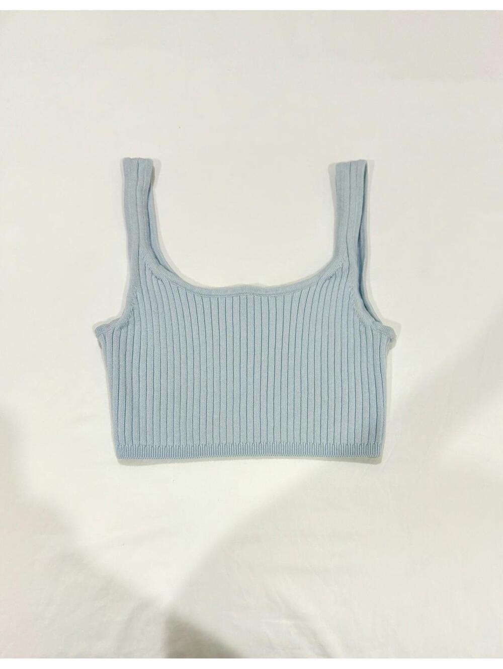 Aritzia Wilfred Free Manila Light Sky Blue Ribbed Cropped Tank Top- Size Medium